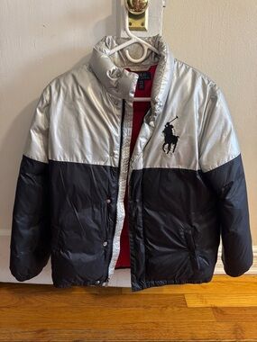 Polo by Ralph Lauren Silver and Black Colorblock Puffer Jacket